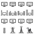 TV related vector icon set on white background.