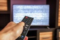 TV remote control, interference on  screen television set Royalty Free Stock Photo