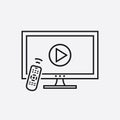 TV with remote control and play button on screen icon Royalty Free Stock Photo