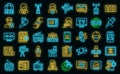 TV reporter icons set outline vector. Studio tv vector neon