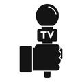 Tv reporter microphone icon, simple style