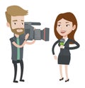 TV reporter and operator vector illustration.