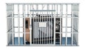 TV set inside cage, prison cell. Freedom of Information, prohibition concept. 3D rendering Royalty Free Stock Photo