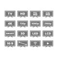 Tv set, screen resolutions and smart television icons