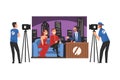TV Show Interview with Famous Persons, Television Industry Concept Cartoon Style Vector Illustration