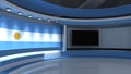 TV studio. Argentina. Argentine flag. News studio. Loop animation. Background for any green screen or chroma key video production