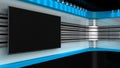 Tv Studio. Blue studio. Backdrop for TV shows .TV on wall. News s Royalty Free Stock Photo