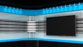 Tv Studio. Blue studio. Backdrop for TV shows .TV on wall. News s Royalty Free Stock Photo