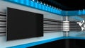 Tv Studio. Blue studio. Backdrop for TV shows .TV on wall. News s Royalty Free Stock Photo