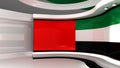 TV studio. Dubai flag studio. Dubai flag background. News studio.