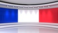 TV studio. France. French flag studio. French flag background. News studio. The perfect backdrop for any green screen or chroma Royalty Free Stock Photo