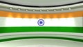 TV studio. India. Indian flag studio. Indian flag background. News studio. The perfect backdrop for any green screen or chroma key