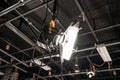 TV studio lights. The ceiling of a TV studio with the lighting equipment. Royalty Free Stock Photo