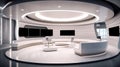 Tv Studio. News studio. News room. Modern living room interior design. Background for newscast. Backdrop for video or photo