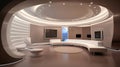 Tv Studio. News studio. News room. Modern living room interior design. Background for newscast. Backdrop for video or photo