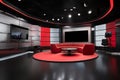 Tv Studio. Red studio. Backdrop for TV shows .TV on wall. News studio. The perfect backdrop for any green screen or chroma key Royalty Free Stock Photo