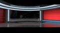 Tv Studio. Red studio. Backdrop for TV shows .TV on wall. News studio. The perfect backdrop for any green screen or chroma key Royalty Free Stock Photo