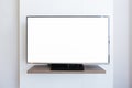 TV television screen blank on white wall background. with clipping path Royalty Free Stock Photo