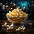 TV time treat Glass bowl filled with fresh, buttery popcorn