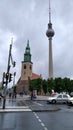 Tv tower in berlin rainy day cycling in downtown berlin