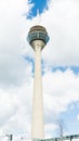 Tv tower in dusseldorf on clowdy sky background. germany