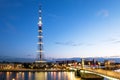 The TV Tower of the Leningrad Radiotelevision transmission Center and the Kantemirovsky bridge in St. Petersburg