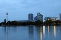 Tv tower lighthouse and office buildings Donaucity Vienna skyline Royalty Free Stock Photo