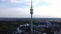 TV Tower at Olympic Park Munich - Aerial view - MUNICH, GERMANY - JUNE 03, 2021 Royalty Free Stock Photo