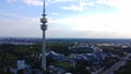 TV Tower at Olympic Park Munich - Aerial view - MUNICH, GERMANY - JUNE 03, 2021 Royalty Free Stock Photo