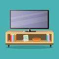 TV and TV table in living room on the green backgroundFlat design Royalty Free Stock Photo