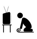 TV yoga tutorial lesson man pictogram flat icon isolated on whit