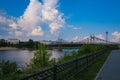 Tver cityscape on Volga river with bridges in summer, Russia