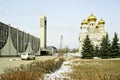 Tver. Railway station and built temple of saint Alexander Nevsky