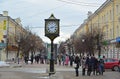 Tver, Russia - February 27. 2016. Watch with Opening date of the city foundation on Trekhsvyatskaya street Royalty Free Stock Photo