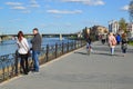 Tver, russia - may 07.2017. People on quay of Mikhail Yaroslavich Royalty Free Stock Photo