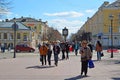 Tver, russia - may. 07.2017. People walk along the pedestrian Trekhsvyatskaya street in center of city Royalty Free Stock Photo