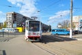 Tver, russia - may 07.2017. 5 tram route at stop Railway station Royalty Free Stock Photo