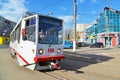 Tver, russia - may 07.2017. 5 tram route at stop Railway station Royalty Free Stock Photo