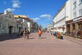 Tver, Russia - may 07.2017. Trehsvyatskaya - pedestrians tourist street in center of city Royalty Free Stock Photo