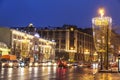 Tverskaya street in Christmas decorations, the so-called champagne glasses. Moscow