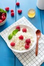 Tvorog, cottage cheese or ricotta with raspberries