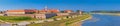 Tvrdja old town walls and Drava river walkway in Osijek panoramic view