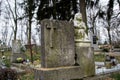 TVRDOMESTICE, SLOVAKIA - 12.3. 2016: Graves, tombstones and crucifixes on traditional cemetery. Statue of an angel on old tomb Royalty Free Stock Photo