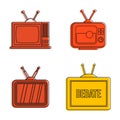 Tvset icon set, color outline style