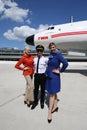 TWA Hotel employees wear vintage uniform at newly opened hotel at the landmark TWA Flight Center building designed by Eero Saarine Royalty Free Stock Photo