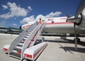 TWA Hotel employees wear vintage uniform at newly opened hotel at the landmark TWA Flight Center building designed by Eero Saarine Royalty Free Stock Photo