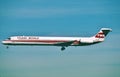 TWA McDonnell Douglas MD-82 on approach to Los Angeles International Airport KLAX on February  4, 1986. Royalty Free Stock Photo