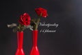 Valentijsdag 14 februari zonder jaartal met rozen in rode vazen Royalty Free Stock Photo