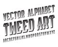 Tweed Art Vector typeface. Black patterned font. Isolated english alphabet