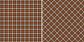 Tweed check pattern in black, orange, beige. Seamless herringbone textured vector illustration for dress, jacket, skirt.